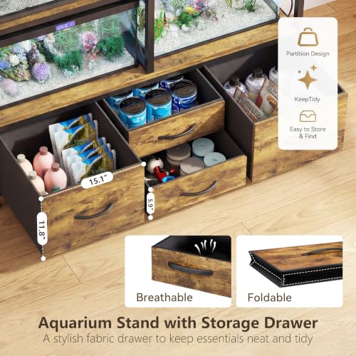 Heybly 55-75 Gal Fish Tank Stand with Drawer, Power Outlet, Rustic HAS005SR | Aquarium Stand, Heavy Duty, for Fish Tank, Turtle & Reptile Terrarium, 48" L × 18.1" Top, 660lbs (Top)+400lbs(Mid) - color: Rustic Brown, size: 55-75 gal