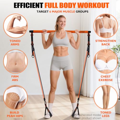 KUTIZE Pilates Bar Kit with Resistance Bands, Pilates Equipment, Multifunctional Pilates Bar for Women & Men, Pilates kit for Hip, Back, Arm, Full-Body Workouts, Home Gym Strength Training Equipment - style: 1-Orange