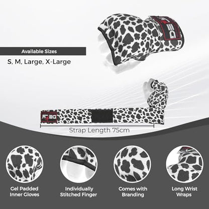 DEFY Padded Inner Gloves Quick 75cm Long Strap – Inner Boxing Gloves Gel Padded Knuckle Protection – Elasticated Boxing Hand Wraps for MMA Muay Thai Kickboxing Martial Arts Pair - color: Leopard Spots, size: X-Large