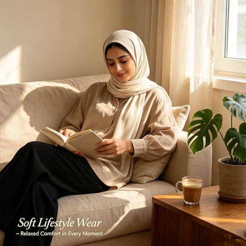 Jersey Hijab Scarf for Women,Lightweight Muslim Turban Head Scarf Modal Feel Hijab Coverings for Prayer with Clip - color: Beige
