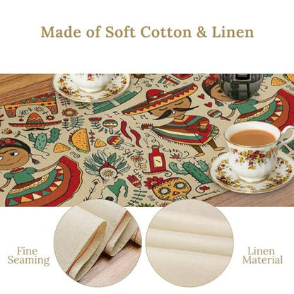 Traditional Mexican Style Table Runner, Exotic Skull Cactus Tribe Dance Music Theme Pattern for Kitchen CoffeeTea Table Dinner Room 13x36 Inch - color: Mexican-6, size: 13x36 Inch
