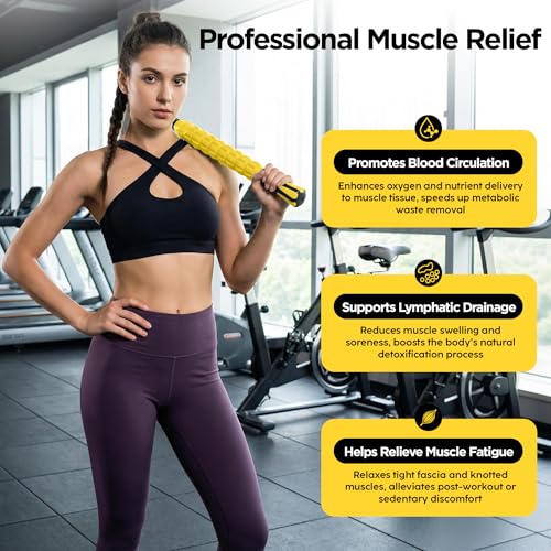 Muscle Roller & Massage Roller Stick for Athletes - Lymphatic Drainage Support, Relieves Muscle Soreness, Cramping & Tightness - Targets Legs, Arms, Back & Calves （Yellow） - color: Yellow