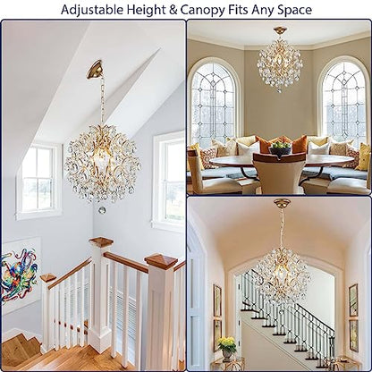 Bestier Modern Gold Pendant Chandelier Crystal Raindrop Lighting Ceiling Light Fixture Lamp for Dining Room Bathroom Bedroom Livingroom entryway 3 E12 Bulbs Required D16 in x H18 in - color: Gold, size: D16" x H18"