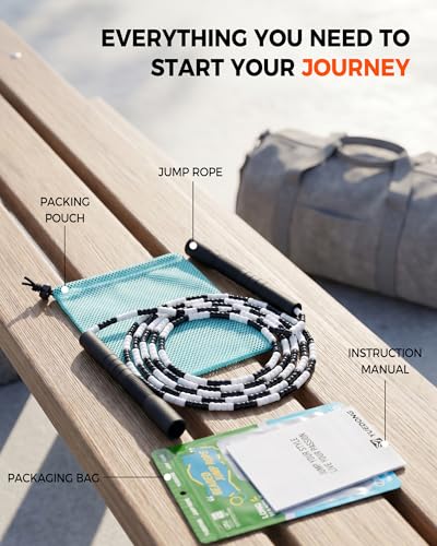 YUEDONG Soft Beaded Jump Rope for Teens & Adults, World Champion Luke Boon Collaboration, Adjustable Freestyle Jump Rope with 20cm Long Handles, Tangle-Free TPU Beads for Rhythm Training, Fitness Workout & Tricks | Luke Boon collaboration, soft TPU beads,