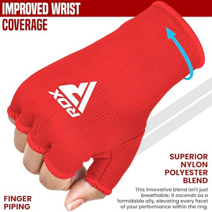 RDX Boxing Hand Wraps Inner Gloves Men Women, Half Finger Elasticated Bandages, Under Mitts Fist Protection, Muay Thai, Kickboxing, MMA, Martial Arts Speed Bag Punching Training - color: Red White, size: Medium