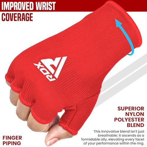 RDX Boxing Hand Wraps Inner Gloves Men Women, Half Finger Elasticated Bandages, Under Mitts Fist Protection, Muay Thai, Kickboxing, MMA, Martial Arts Speed Bag Punching Training - color: Red White, size: X-Large