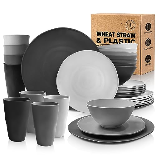 Teivio 32-Piece Plates and Bowls Sets for 8, Irregular Dinnerware Sets - color: Irregular Gray Ombre
