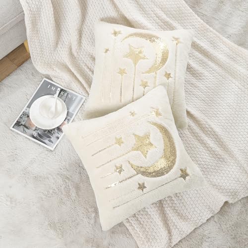 Holibeat Sequin Throw Pillow Covers 18x18 inches Fluffy Ramadan Decoration Pillowcases (Pack of 2) (7stars) - color: 7stars