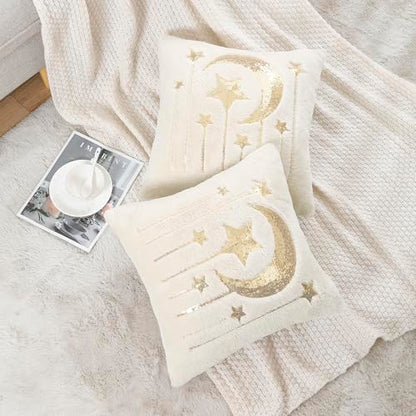 Holibeat Sequin Throw Pillow Covers 18x18 inches Fluffy Ramadan Decoration Pillowcases (Pack of 2) (7stars) - color: 7stars