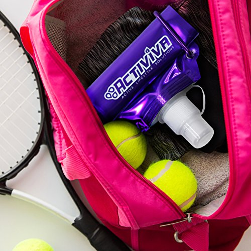 USA Merchant | Collapsible Reusable Water Bottle with Carabiner Clip Light Weight Leak Proof Foldable Drinking Water Bottle Non Toxic BPA Free - 16.9 oz 4 Pack (Pink, Purple, Red, Clear) - color: Broad - Purple,Pink,Red,Clear