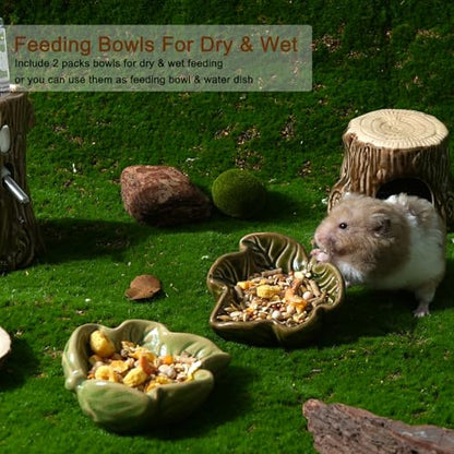 2 Pack Ceramic Hamster Food Bowl Anti-Tip Chew-Proof Water Dish | Leaf Shape Bowl Easy to Clean & Heavy Duty Feeding Drinking Guinea Pig Bowl for Syrian Gerbil Mouse Chinchilla Hedgehog