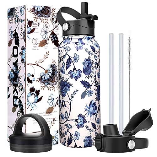 Water Bottle Insulated 32oz 40oz 64oz 128oz Straw Lid Spout Lid & 3 Lids, Leak Proof, Vacuum Insulated,Stainless Steel Water Bottle Wide Mouth for Sports, Gym or Office - color: Ceramics, size: 40 Ounces