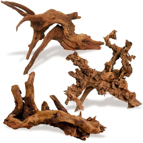 kathson Natural Driftwood for Aquarium Decor, 3-Piece 7''-11'' Large Driftwood for Decorations on Fish Tank, Reptiles Bearded Dragon Terrarium Ornament Accessories or Air Plants - size: M:3 Pack(7 - 11 inches)