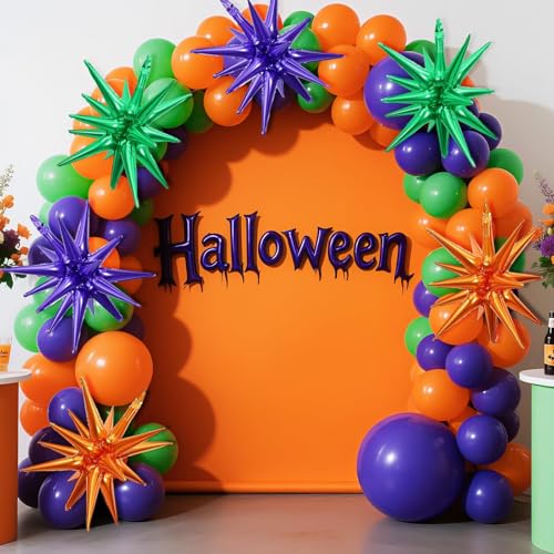 Orange Purple Green Star Balloons, 6PCS 22 Inch Foil Explosion Star Balloon - color: Orange Purple Green