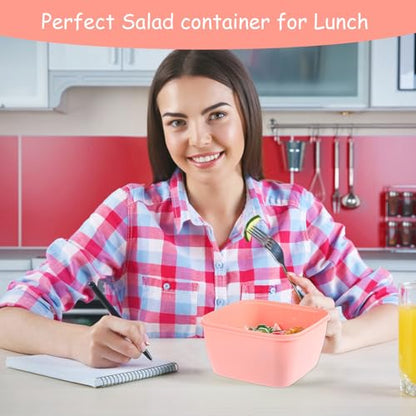 3 Pcs Salad Lunch Container with 3 Compartment, 50 oz Salad Lunch Container for adults, Leakproof Salads Bowl for Toppings, Snacks (Pink,Blue,Green)
