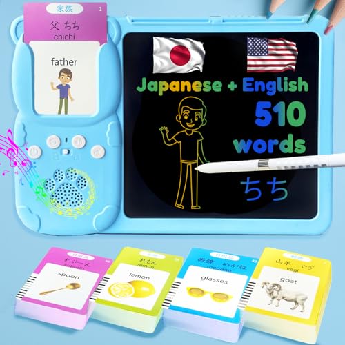 Writing Tablet with Bilingual Flash Cards for Kid, Japanese Blue - color: Japanese, size: Blue