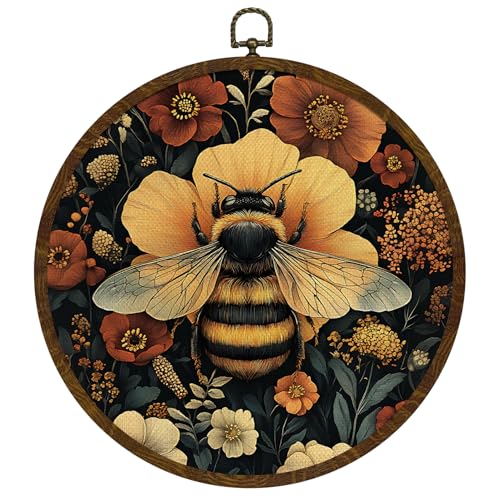 William Morris Inspired Vintage Bee Round Wall Art Decor,Retro Insect Canvas with Frame Wall Hanging Decor, Medieval Style Round Art Decorations for Home Bedroom,or Gift 10x10In (BY0609) - color: By0609