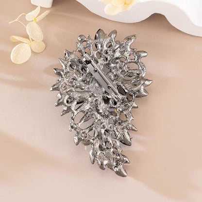 SELOVO Women's Rhinestone Crystal Wedding Flower Leaf Sparkle Brooch Pin - color: Black