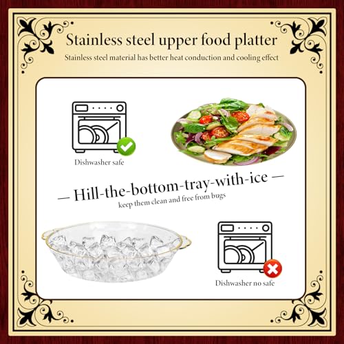 3 Set 11.8" Chilled Serving Tray with Compartments, Ice Chilled Party Platter Charcuterie Serving Board for Fruit Seafood Vegetable Appetizer Shrimp Cocktail Travel Cookout