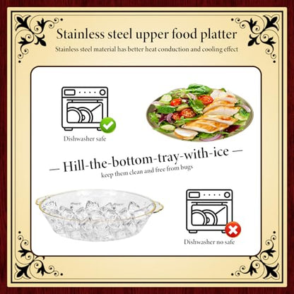 3 Set 11.8" Chilled Serving Tray with Compartments, Ice Chilled Party Platter Charcuterie Serving Board for Fruit Seafood Vegetable Appetizer Shrimp Cocktail Travel Cookout