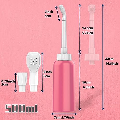 2PCS-Pack Portable Bidet 500ml for Travel Bidet Bottle with 2 Nozzle + Scalable Pipe + Storage Bag ,Peri Bottle for Postpartum Essentials
