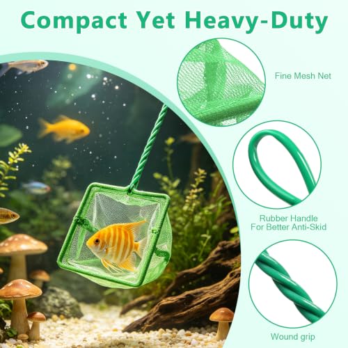 (10.23''L,Net Opening:2.75" x 2.55") Aquarium Fishing Net for Betta Tanks & Small Fish Tanks, Soft Fine Square Mesh, Food Wastes Skimmer for Small Ponds and Pools, Shrimp,Green - color: Green 10.23''