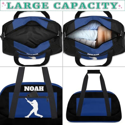 Personalized Sports Bag, Playing Baseball Silhouette Blue Black | Personalized Named Practice Travel Overnight Training Bag - color: Color 33