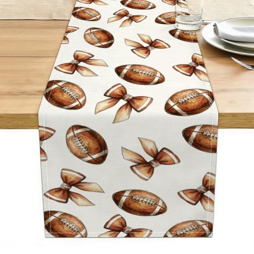 Football Bow Table Runner Fall Party Decorations, Football Gifts for Women - color: Watercolor Football Bow