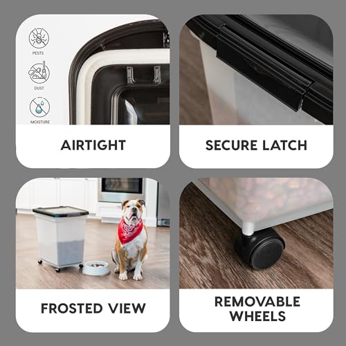 IRIS USA Dog Food Storage Container, Up to 50 lbs, Pearl/Black, Made in USA - color: Pearl/Black, size: 50 lbs