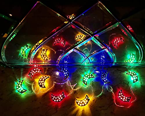 House Warming Eid LED String Lights - Battery-Powered 3D Moon Star Lantern Festive Decoration (Gold Crescent_LED) - color: Crescent_LED