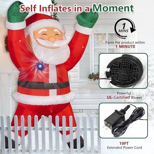6FT Christmas Inflatables Outdoor Decorations Joy Hanging Santa Claus Gift Bag, Bright LED Lights Blow Up Giant Christmas Decor for Indoor Yard Outside Party Lawn Wall Porch Holiday - style: 6FT Hanging Joy Santa