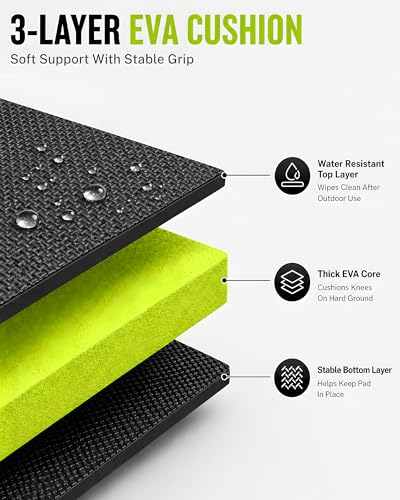 Folding Kneeling Pad, 1 Inch Thick Compact Mechanic Mat, Green | 47.24 x 15.74 Inch 6-Panel Firm Foam Pad with Tool Pockets, Carry Handle and Water-Resistant Textured Surface - color: Green