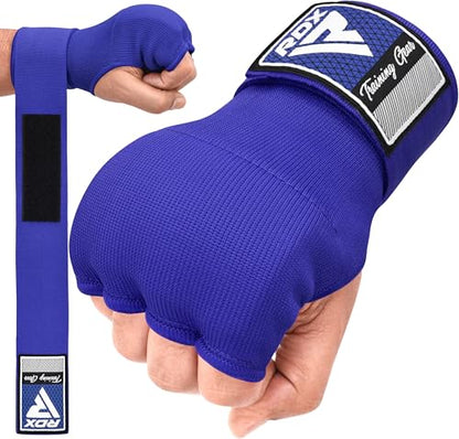 RDX Gel Boxing Hand Wraps Inner Gloves Men Women, Quick 100cm Long Wrist Straps, Elasticated Padded Fist Under Mitts Protection, Muay Thai MMA Kickboxing Martial Arts - color: Blue, size: Medium