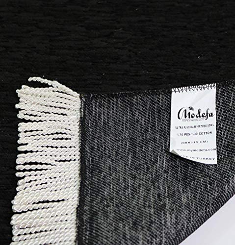 Modefa Turkish Islamic Prayer Rug | Chenille Muslim Prayer Mat Islam Sajada | Muslim Prayer Rug Janamaz | Ramadan or Eid Gift with Car Hanger - Luxury Woven Meccan (Black KB) - color: Black Kaba