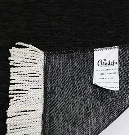 Modefa Turkish Islamic Prayer Rug | Chenille Muslim Prayer Mat Islam Sajada | Muslim Prayer Rug Janamaz | Ramadan or Eid Gift with Car Hanger - Luxury Woven Meccan (Black KB) - color: Black Kaba