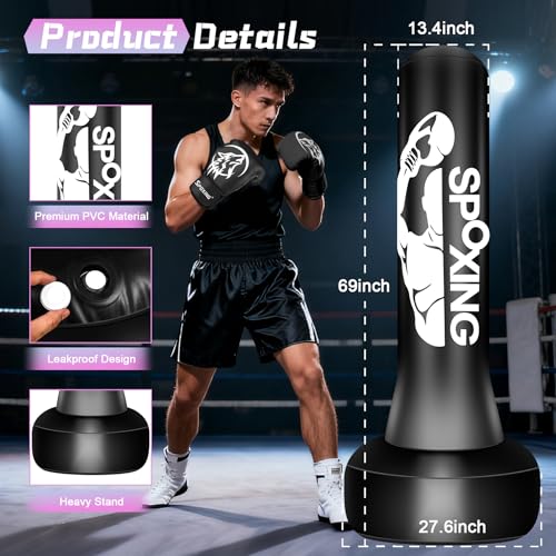 Freestanding Punching Bag for Adults,70" Heavy Duty Boxing Bag with Stand, Kickboxing and MMA Muay Thai Training Equipment for Men and Women Beginners - color: Black Red Alphabet Pattern