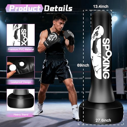 Freestanding Punching Bag with Gloves, 70'' Superior Boxing Bag with Stand for Adults & Teens, No Drill Kickboxing Bags for Men Women Beginners Training MMA, Muay Thai, Karate & Home Fitness - style: Fight Men Pattern