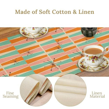Mid Century Modern Table Runner,Abstract Aesthetic Geometric Mid Century Retro Modern Patterns Printed Linen Table Runner for Kitchen Dining Room Holiday 13x36 Inch - color: Mid Century-3, size: 13x36 Inch