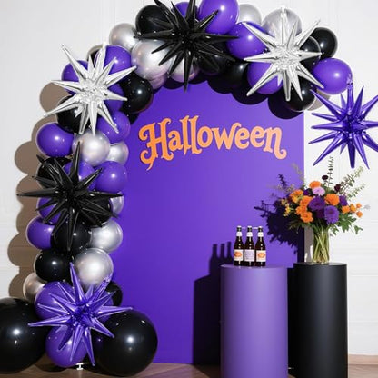 Black Purple Silver Star Balloons, 6PCS 22 Inch Foil Explosion Star Balloon - color: Black Purple Silver