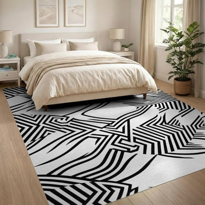 8'x10' Washable Flatwoven Rug, Black Abstract Fish Stain Resistant Extra Large Carpet for Dining Room, Large Office, Lounge, Non-Slip Chair-Friendly Mat | Ref:1885294 - color: Black/Pattern 1, size: 8' x 10' (Rectangular)