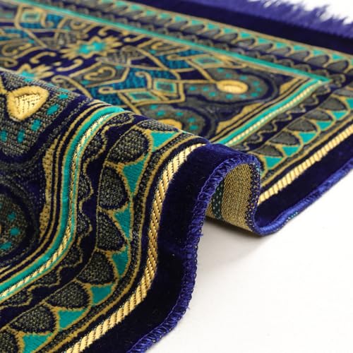 Muslim Prayer Rug, Soft Plush Thin Islamic Prayer Mat, Janamaz, Sajada, Praying Carpet, Islamic Gift for Men & Women, Islamic Ma, Eid & Ramadan Gift with Prayer Beads, 26x43 inch, Blue - color: Kaaba / Royal Blue