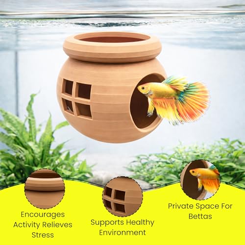 Floating Cozy Betta House, Natural Floating Betta Hide Out, Aquarium Fish Hammock, Relaxing & Stress Relief, Suction Cup Included, 2.9" W x 2.6" H (Natural Brown) - color: Natural Brown