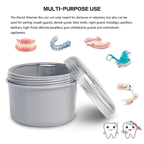 Uouovo Large Denture Bath Cup No Leak Denture Case Retainer Cleaner Case Complete Cleaning Care Denture Clear and Retainer Denture Holder for Soaking (grey) - color: grey