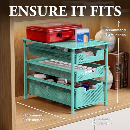 Simple Houseware Stackable 3 Tier Slide Basket Organizer Drawer, Turquoise - color: Turquoise, size: 3-Tier