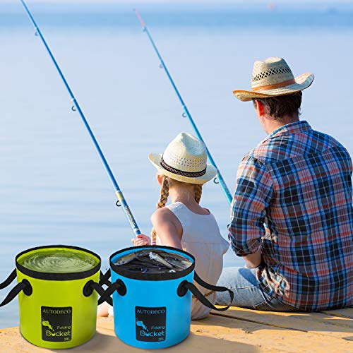 Collapsible Bucket 5 Gallon Container Folding Water Bucket Portable Wash Basin 20L - color: Green