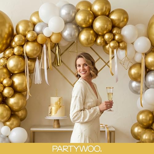 PartyWoo 골드 풍선 128피스 다양한 사이즈 45.7cm(18인치), 30.5cm(12인치), 25.4cm(10인치), 12.7cm(5인치) 골드 풍선 아치 키트 가랜드, 생일, 결혼 기념일, 베이비 샤워, 졸업 은퇴 카지노 파티 장식, 골드-G101 - color: Gold-g101