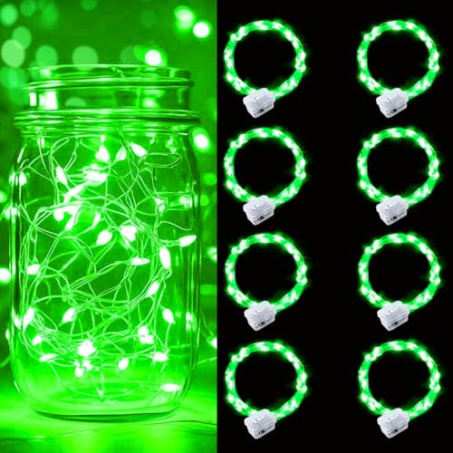 pozzolanas 8 Pack Green Battery Operated String Lights - 7ft Waterproof Fairy Lights with 20 LEDs for Home, Mason Jar, Party, Wedding, Halloween, Christmas Decorations - color: Green, size: 8 Pack