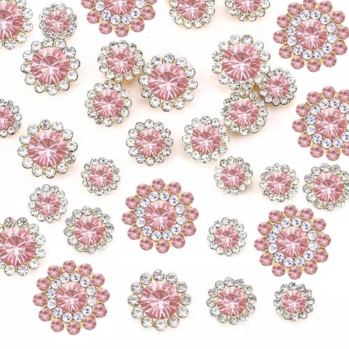 100pcs Sew on Rhinestones Crystals Glass Gems Metal Claw Mixed 8mm 10mm 12mm 14mm Sunflower Gemstones for Sewing Headband Jewelry Crafts Clothes Shoes Belt Accessories(14 Light Pink) - color: 14 Light Pink