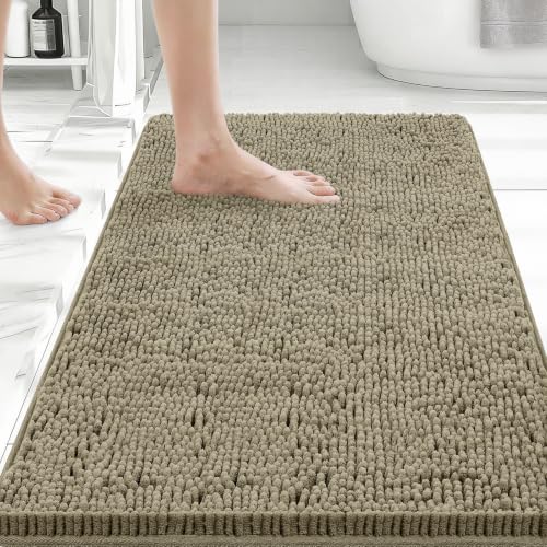 Bcoimo Bath Rug Mat,30x20 Chenille High Absorbent Latte Bathrom Floor Mats - color: Latte, size: 30x20