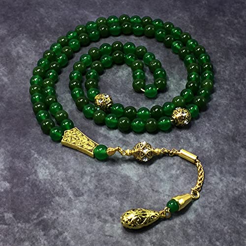 Special Prayer Beads Series -99 beads- Tesbih Tasbih Tasbeeh Misbaha Masbaha Subha Sebha Sibha (Green Jade Natural Stone -8 mm 99 beads-) - color: Green Jade Natural Stone -8 mm 99 beads-